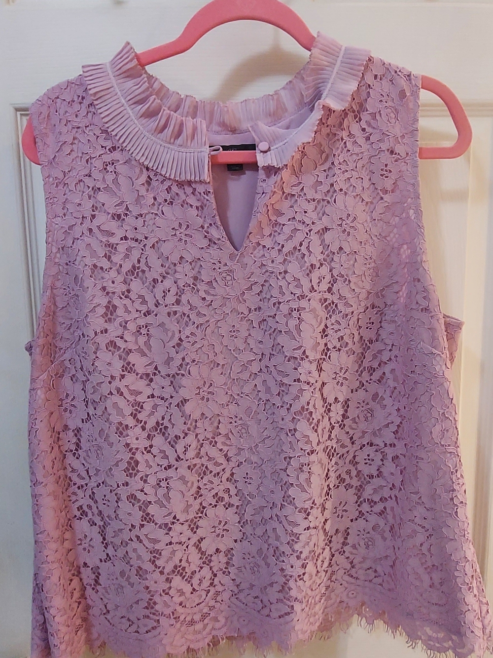 J. Crew Lavender Floral Lace Sleeveless Blouse with Pleated Collar